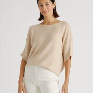 Lightweight Cotton Cashmere Link-Stitch Dolman Sweater Oatmeal